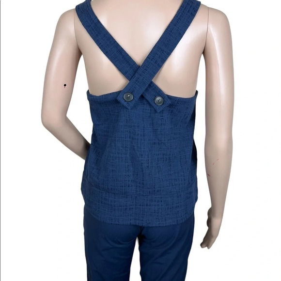 NWT MADEWELL Womens Size XXS Blue Apron Cross Back Tank Top Button Sleeveless - Picture 3 of 9